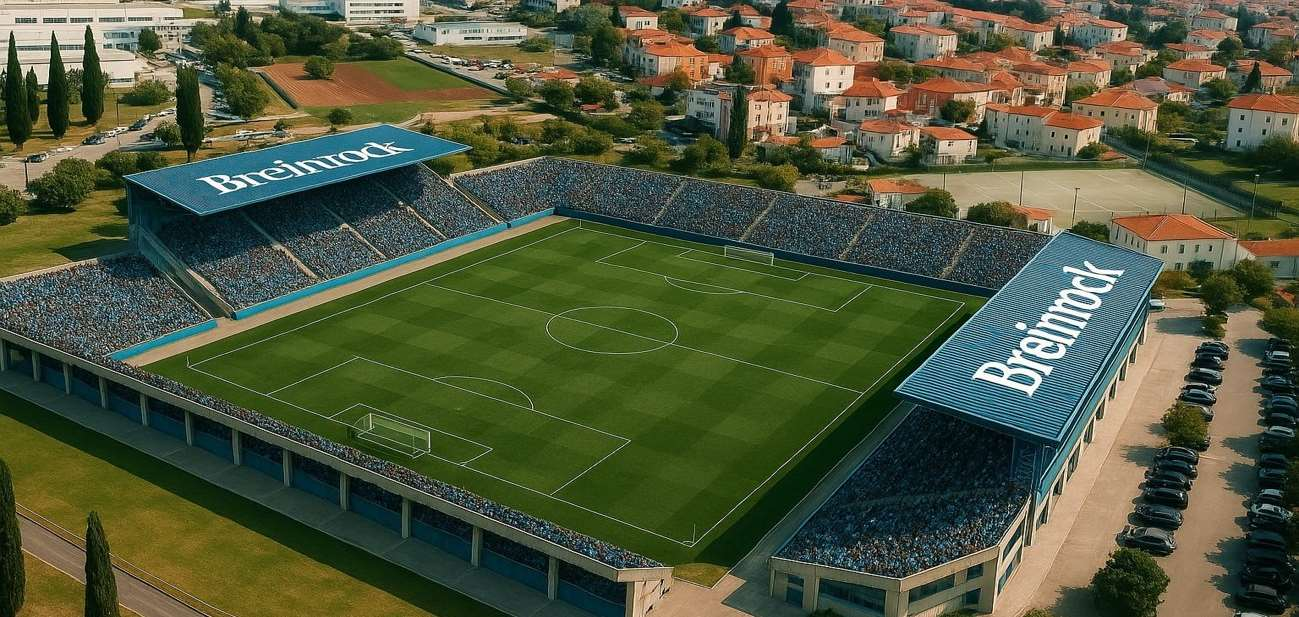Concept render of the renovated Breinsport-branded stadium at MNK Izola